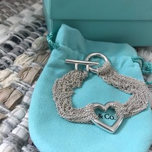 Authentic Tiffany multi chain open heart bracelet